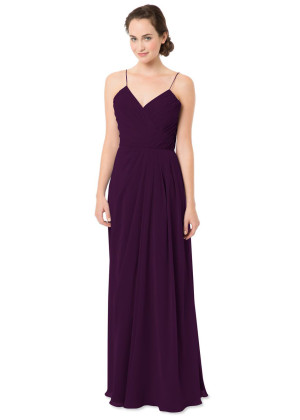 Slim V Neckline Spaghetti Purple Chiffon Pleated Bridesmaid Dress